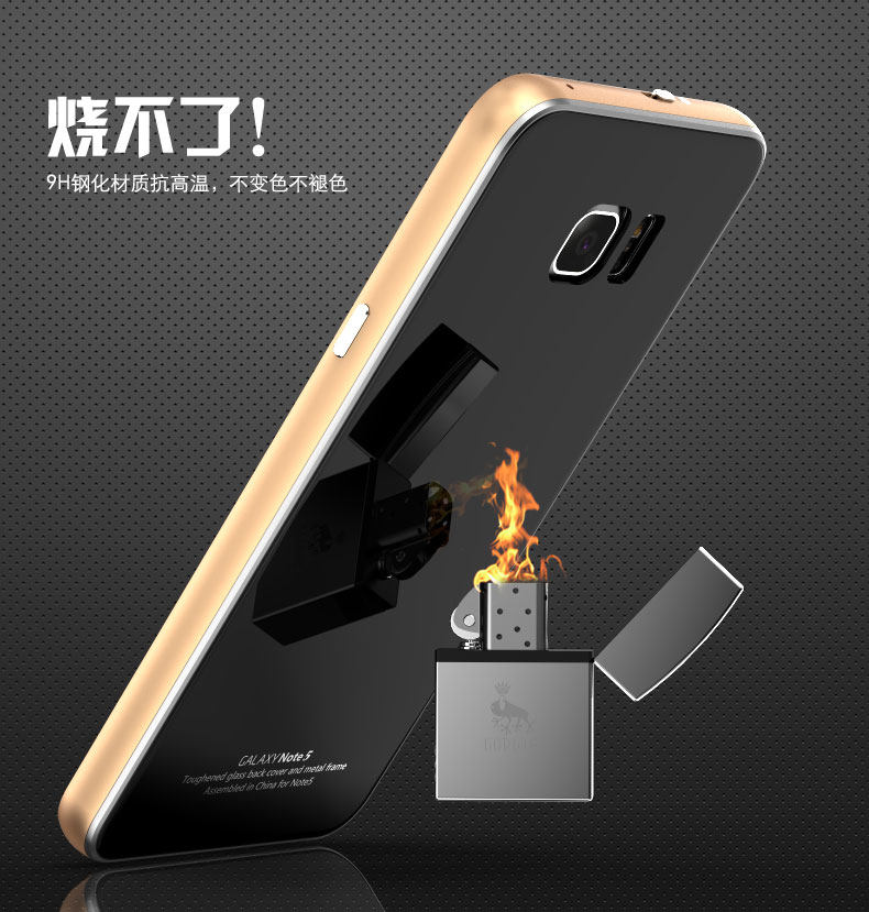 Luphie Aircraft Aluminum Metal Frame 9H Tempered Glass Back Cover Case for Samsung Galaxy Note 5 N9200