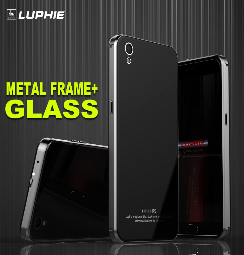Luphie Aircraft Aluminum Metal Frame 9H Tempered Glass Back Cover Case for OPPO R9
