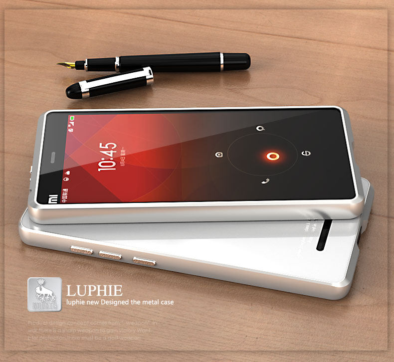 Luphie Aircraft Aluminum Metal Frame 9H Tempered Glass Back Cover Case for Xiaomi Mi 4C