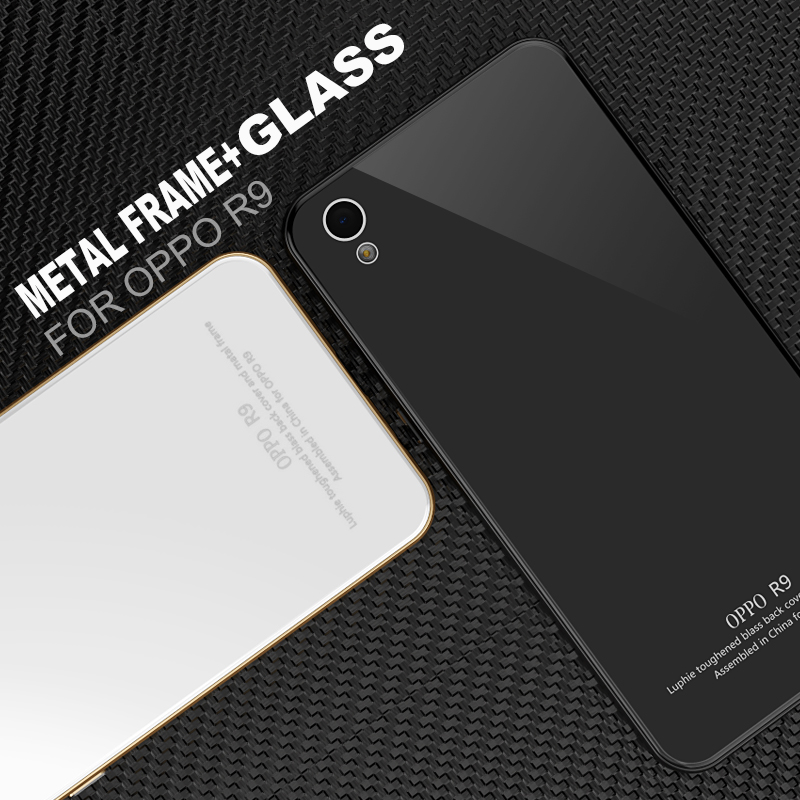 Luphie Aircraft Aluminum Metal Frame 9H Tempered Glass Back Cover Case for OPPO R9