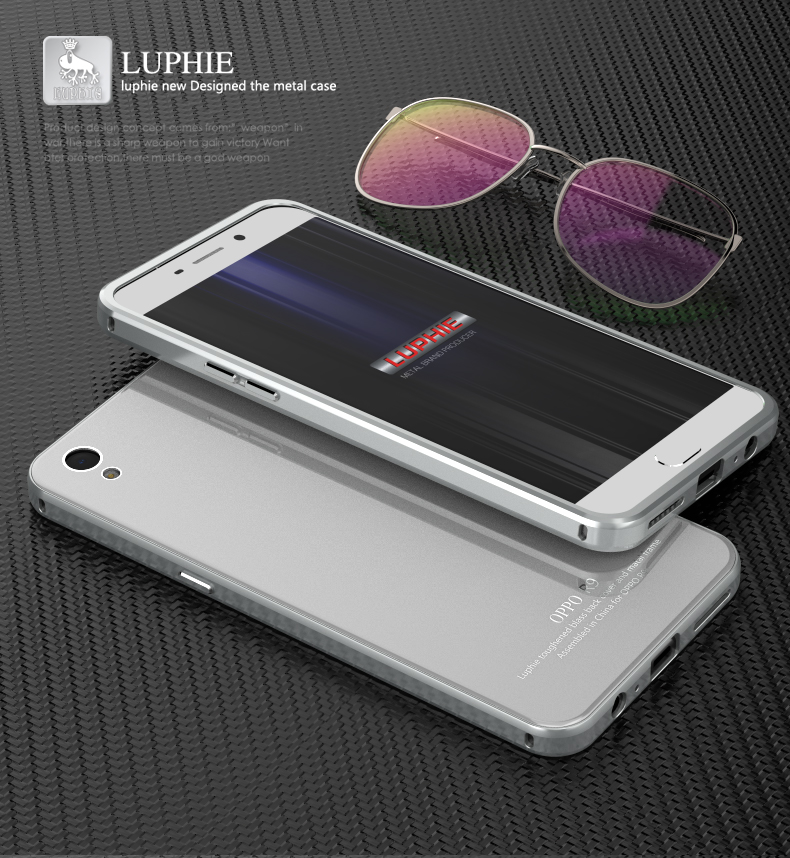 Luphie Aircraft Aluminum Metal Frame 9H Tempered Glass Back Cover Case for OPPO R9