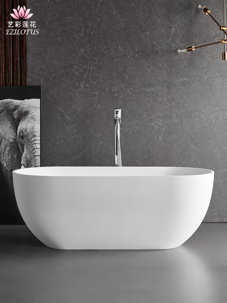 European style full artificial stone bathtub Household adult small apartment round hotel engineering villa bed and breakfast bathtub black 1 8 meters