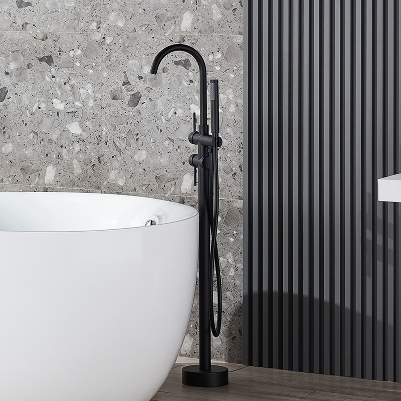Artistic Lotus Modern Minimalist Black Floor-Standing Bathtub Faucet Wall-Inlet All-Copper Hot and Cold Shower Head Gold