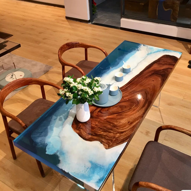 Epoxy resin river large board tea table 2 meters log walnut tea board table table simple table executive table whole board