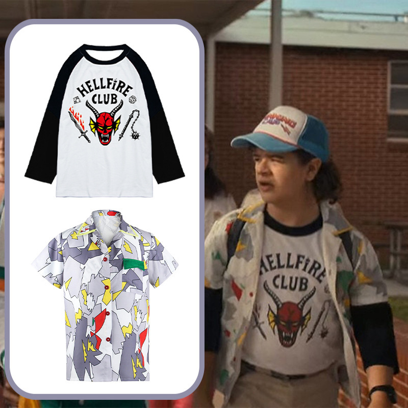 Stranger Things 4 Cosplay Costume Hellfire Club Pure Cotton T-Shirt Dustin Shirt Stranger Things 4 Cosplay Costume Hellfire Club Pure Cotton T-Shirt Dustin Shirt