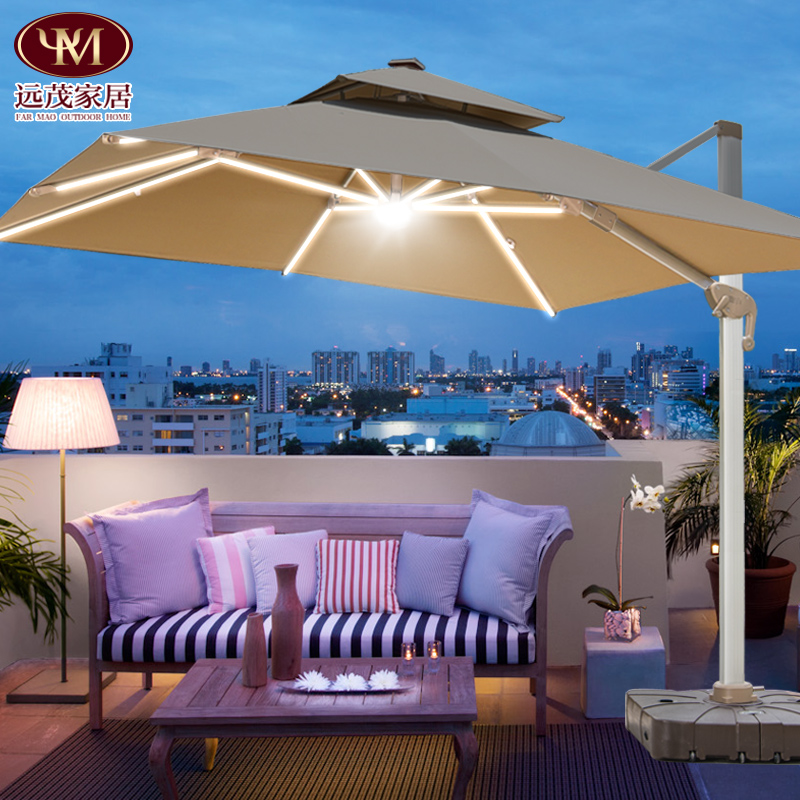 Outdoor beach umbrella Courtyard Umbrella Terrace Garden Large Beach Umbrella Outdoor Stall Solar with LED Lights Rome Umbrella