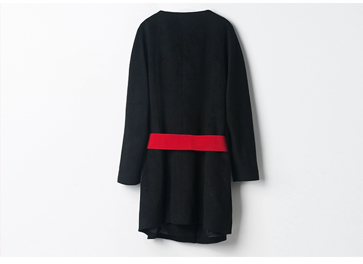 Cần bán / mùa thu và mùa đông eo đen mới áo khoác cashmere nữ cổ tròn nhỏ áo len nữ 16240 áo khoác dạ dáng dài hàn quốc