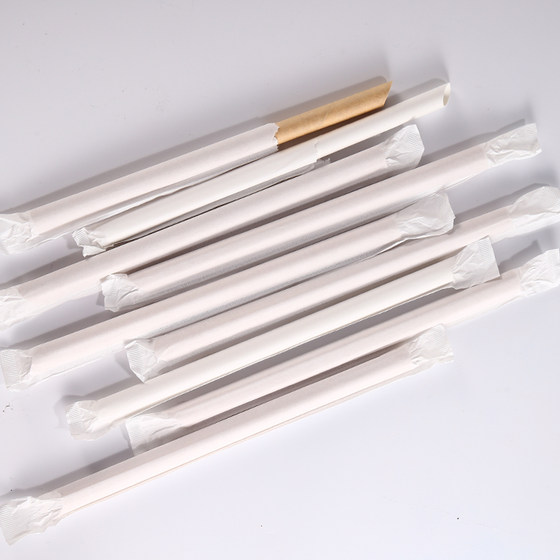 Disposable lengthened pearl milk tea thick large straw black and green kraft paper packaging boba pointed art straw