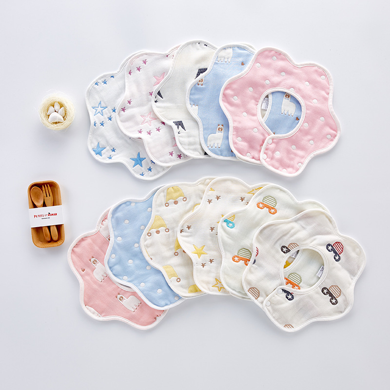6-layer gauze bib cotton rotating petal saliva towel baby six-layer gauze baby flower bib bib