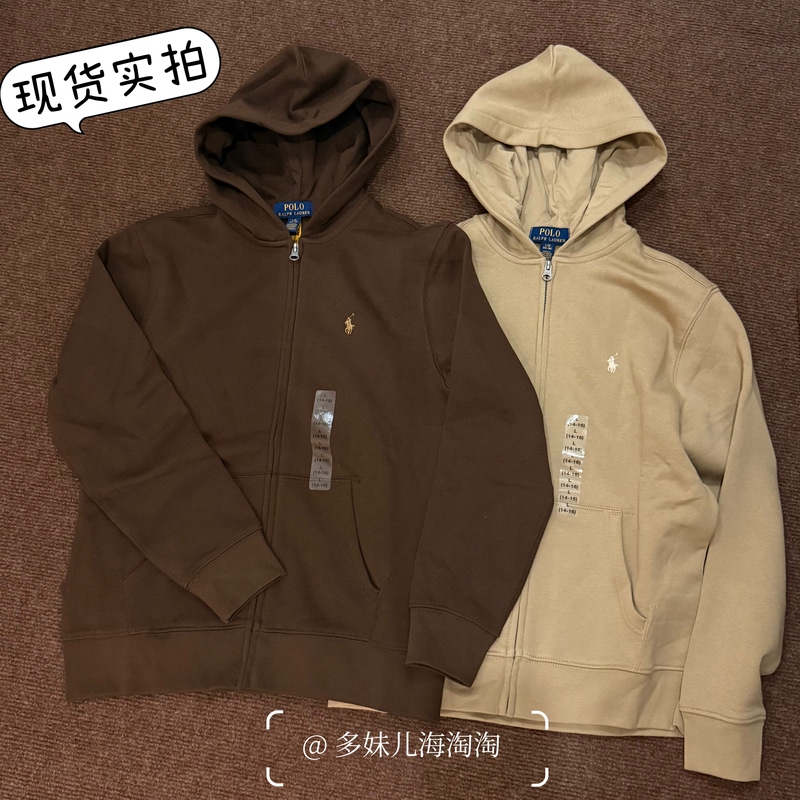 Ralph Lauren Sweatshirt with Zipper, Brown, Thickened, Embroidered Pony Logo