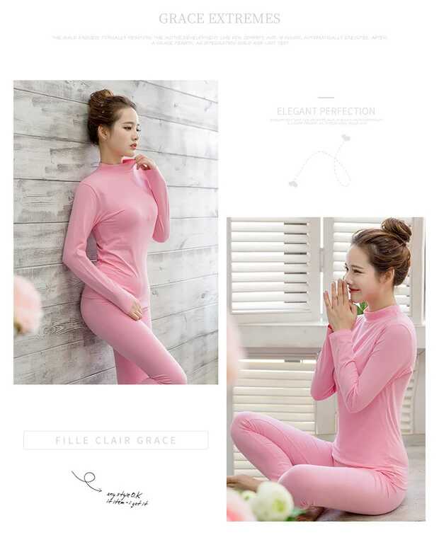 Modal Qiuyi Qiuku Phụ nữ cotton nửa cao cổ đồ lót nhiệt thiết lập cao co giãn chặt chẽ đặt đáy đồ bộ