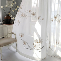 True hand-painted fresh flower window screen new modern high-end villa finished curtain curtain can be customized white magnolia