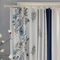 Cold and elegant blue-dyed jacquard with stripes thick and thick dente high-end bedroom living room blackout curtains Snow Lotus