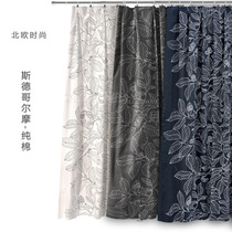 Nordic Stockholm narrow cotton linen curtain finished custom bay window living room bedroom