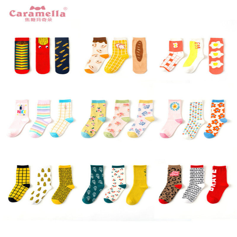 caramella秋冬季棉袜子中筒袜女士袜长袜ins潮街头可爱日系lolita