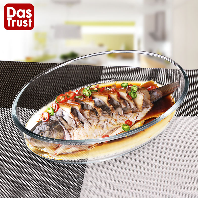 Heat-resistant transparent glass fish plate home large fish plate steamed fish creative plate microwave oven tableware