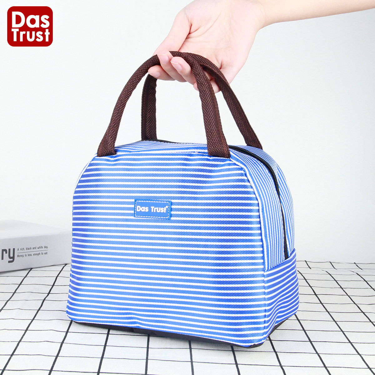 Chuangde fresh box Bento bag Portable Bento bag Striped green striped purple Blue brown