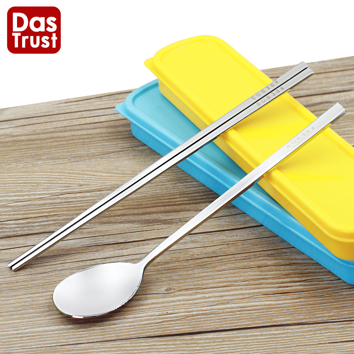 304 Stainless steel Portable tableware 2-piece Set Solid Flat Chopsticks Spoon Travel box Student