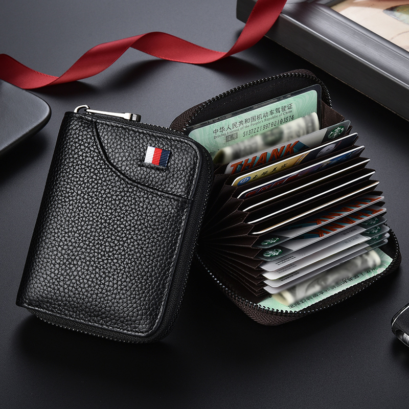 Anti-degaussing leather card bag male card holder small anti-theft brush set letter of credit card package large capacity female card holder