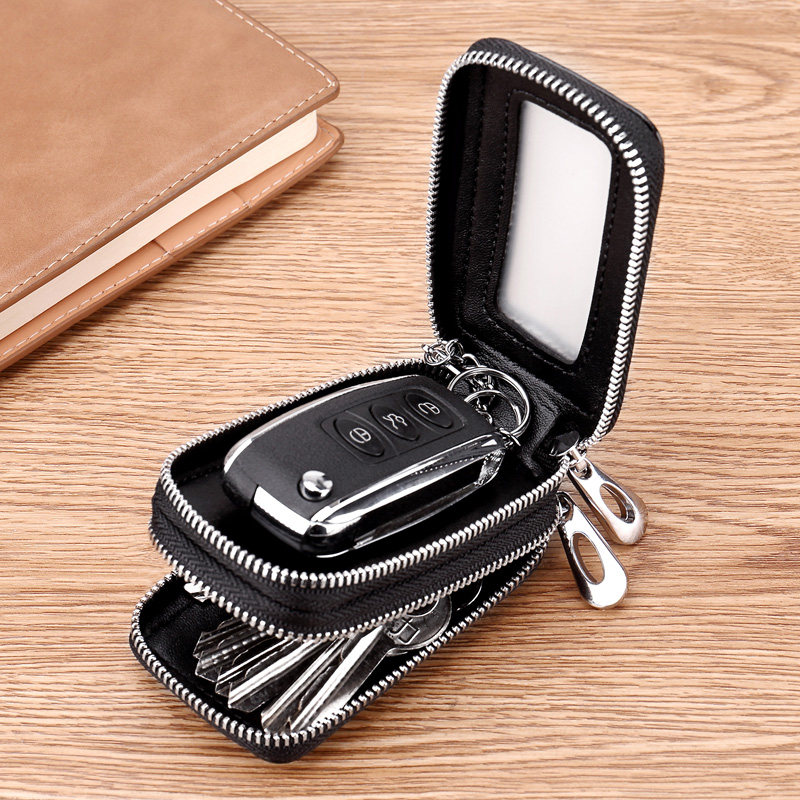 Real Cow Leather Car Key Bag Men Double Pull Chain Bag Lady Fashion Waist Hanging Lock Spoon Bag Multifunction Home Key Cover