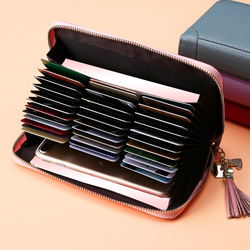 Igu middleot Bigu card bag Women's multi-card wallet large capacity leather bag zipper Driver's license card cover multi-function