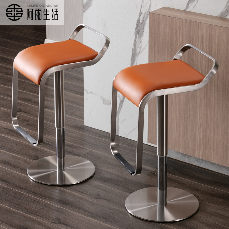 Stainless steel bar chair home modern simple bar chair lift leather bar chair front desk chair rotating light luxury high stool