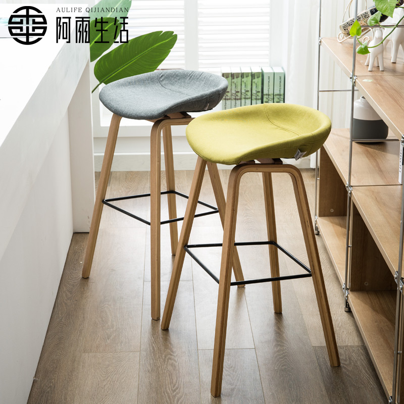 Rain Life Solid Wood Bar Chair Nordic Bar Chair Modern Minima Bar Chair Front Desk Chair High Footstool Home-Taobao