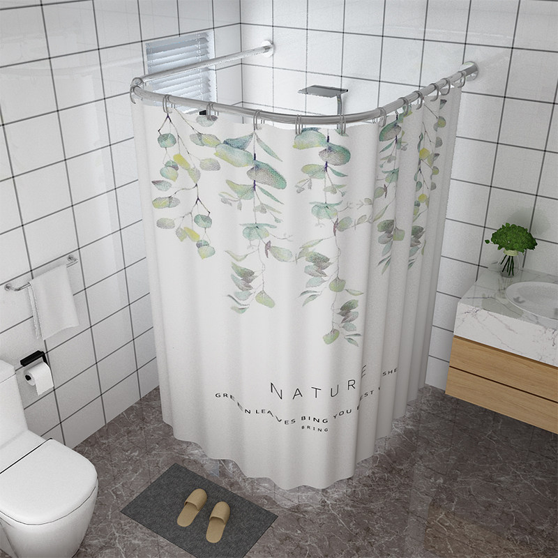 Bathroom Curved Shower Curtain Rod L-Shaped Shower Curtain Set No-Drill U-Shaped Bathroom Retractable Shower Rod Waterproof Partition Curtain