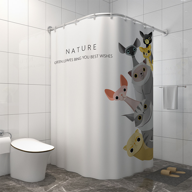 Bathroom Shower Curtain Waterproof Fabric Set, No-Drill Curved Rod Hanging Curtain, Door Curtain, Partition Curtain