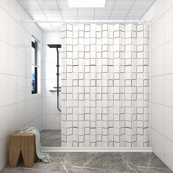 Bathroom Shower Curtain Waterproof and Mildew-Proof Hanging Curtain Bathroom Shower Partition Curtain No-Drill Shower Curtain Rod Set Curtain Fabric