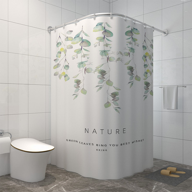 Bathroom Shower Curtain Waterproof Fabric Set, Curved No-Drill Rod Hanging Curtain for Shower, Bathroom Curtain, Door Curtain, Partition Curtain