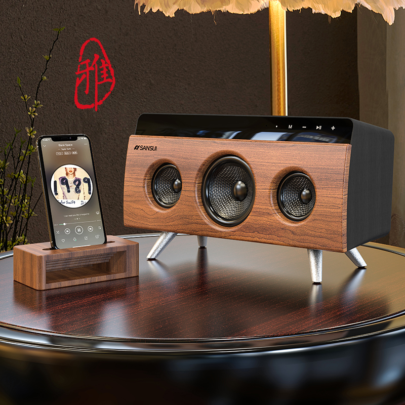 Sansui Shanshui wireless bluetooth speaker high sound quality 3d surround volume retro wooden mini small stereo portable home small living room bedroom subwoofer