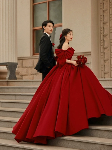 Красное свадебное платье для принцессы для влюбленных, открытые плечи