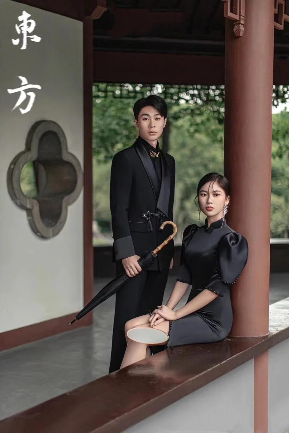 Retro photography props suitable for photo sessions, black dress, couple clothing for beloved, Chinese style Retro photography props suitable for photo sessions, black dress, couple clothing for beloved, Chinese style