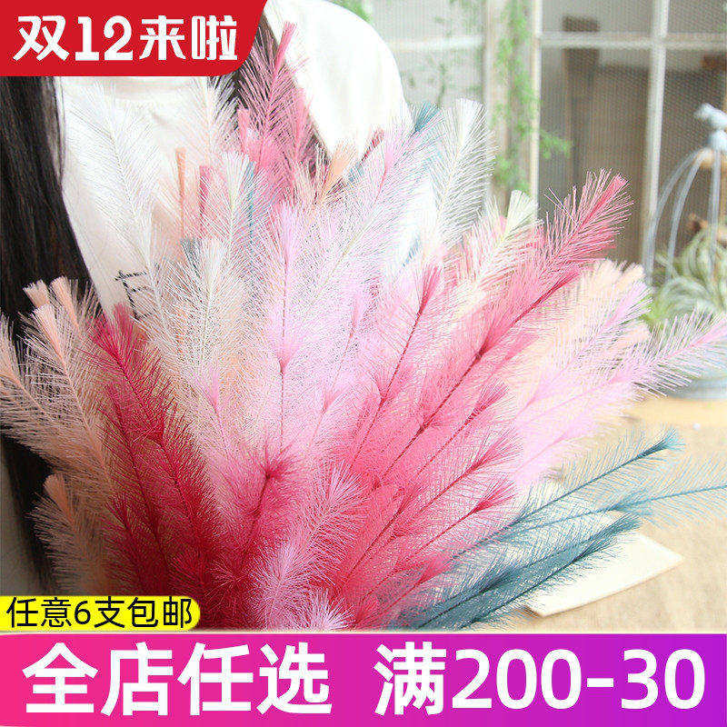 Ins feather decoration fur grass artificial flower living room decoration fake flower floor dried flower single net red wind silk bouquet