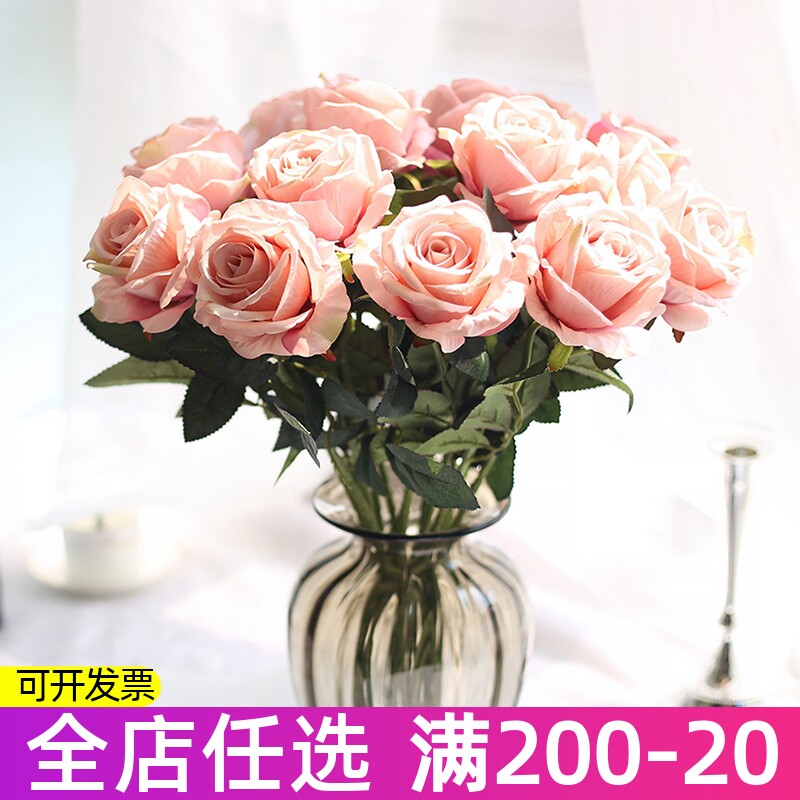 10 fluff rose simulation with flower living room dining room fittings decorated fake flower simulation bouquet wedding celebration