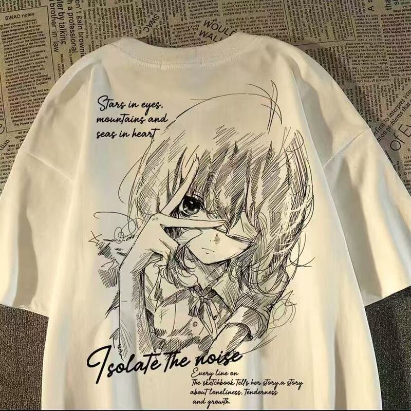 Japanese-Style Lazy Summer Anime Girl Print Oversized Short-Sleeve T-Shirt for Male and Female Students