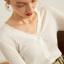 60 double-strand wool knitted cardigan womens early autumn thin coat 5-color elegant Burr v-neck jacket