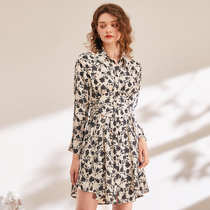 Austrian Zhiguo French vintage print strap waist shirt dress spring new womens skirt floral skirt