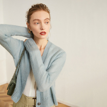 Ozhi country fluffy mohair wool knitted cardigan womens 2021 Autumn New 2 color short sweater coat