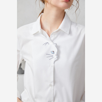Ozhi country praise single cat embroidered shirt female spring white shirt Women 4 color design sense niche shirt