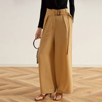 Ozhi country fashion JING lace-up high waist straight trousers women 21 autumn 3 color commuter professional casual pants simple