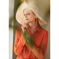 Aozhi silk print shirt dress womens casual pastoral dress spring and autumn Platycodon grandiflorum skirt summer SE