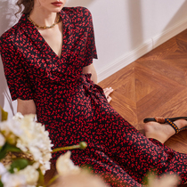 Austrian Zhiguo Rose court French wrap floral dress Female summer 2-color slim travel long dress Tea break skirt