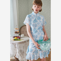 Summer gentle wind cheongsam modified dress female summer waist thin retro skirt