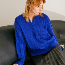 Ozhi country heavy Klein blue exquisite twisted sweater women autumn and winter French loose thick wool sweater