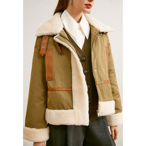 Ozhi country hug warm sheep shearing stitching down jacket 21 Winter 3-color skinned locomotive fur jacket