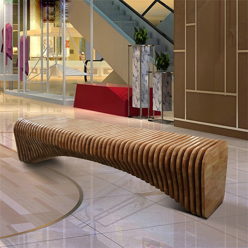 Plaza hotel lobby waiting stool solid wood Nordic creative geometric bench shopping mall rest stool model room club stool