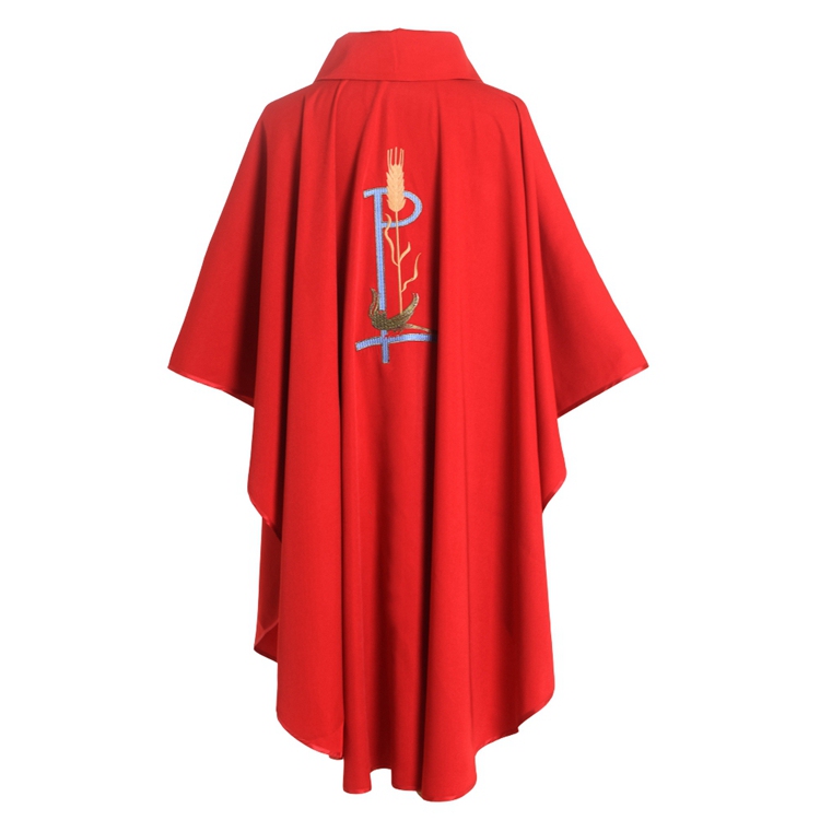 Red Embroidered Liturgical Clothing, Round-Necked Mass Attire, Performance Costume, Work Vestment, Vintage Robe with Shoulder Straps Red Embroidered Liturgical Clothing, Round-Necked Mass Attire, Performance Costume, Work Vestment, Vintage Robe with Shoulder Straps