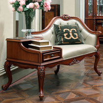 American solid wood telephone chair leather chaise longue chair balcony beauty couch single sofa European style chaise longue sofa